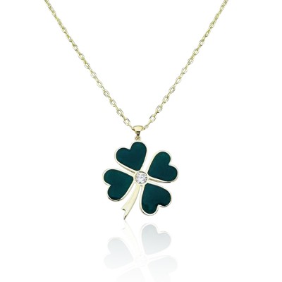 Green Enamel Clover Necklace - Thumbnail