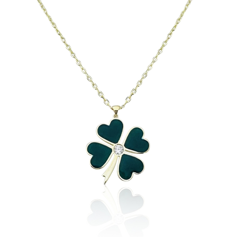 Green Enamel Clover Necklace