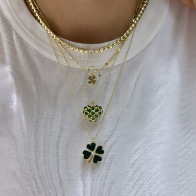 byEdaÇetin - Green Enamel Clover Necklace (1)