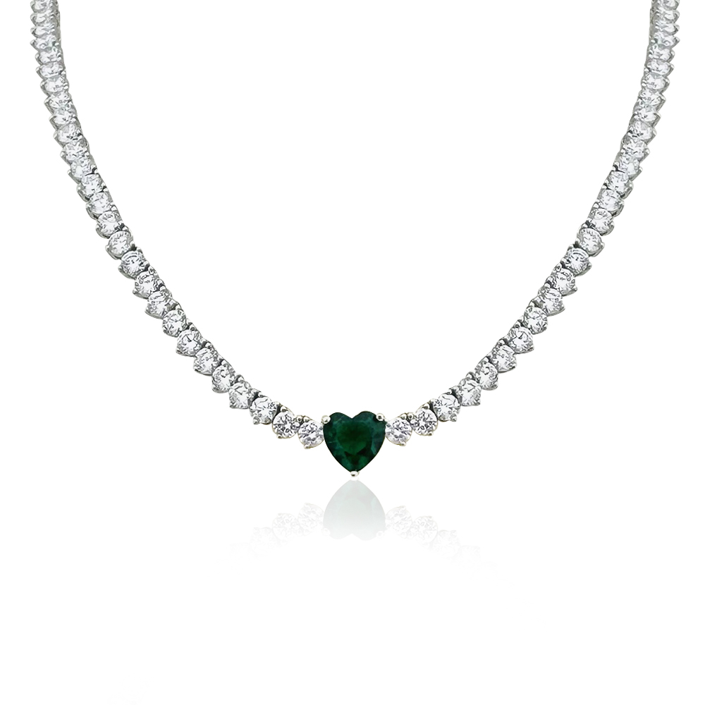 14K Gold Diamond Tennis Necklace CZ Baguette Tennis Chain- Green Bague –  kissyanjewelry