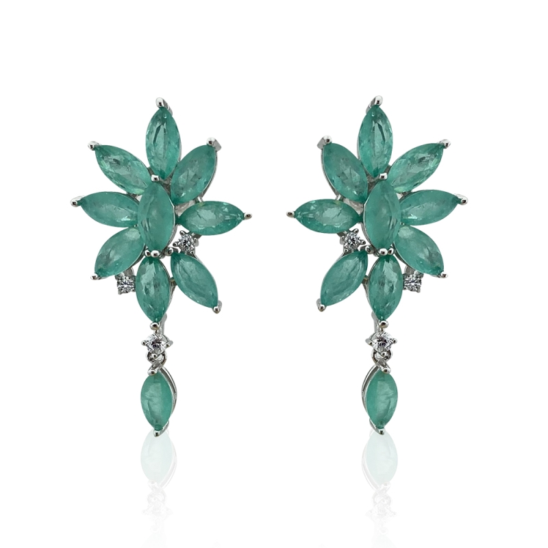 Green Marquise Flower Earrings