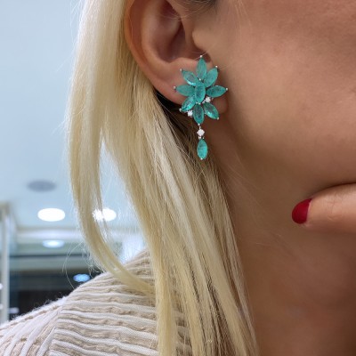 Green Marquise Flower Earrings - Thumbnail