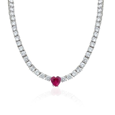 Heart Detailed Waterway Necklace - 3 mm - Thumbnail