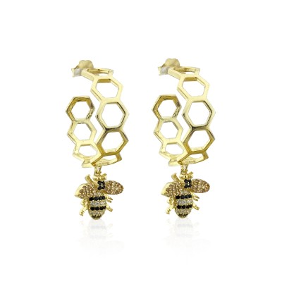 Honeycomb Hoop Earrings - Thumbnail