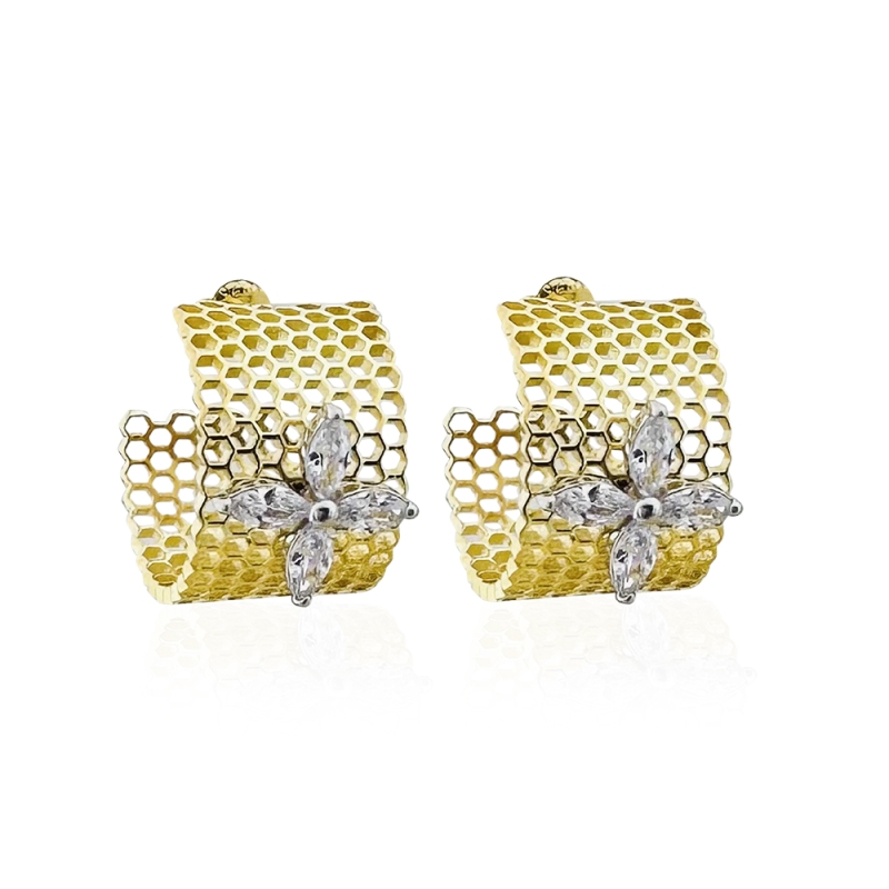 Honeycomb Marquise Gold Earrings