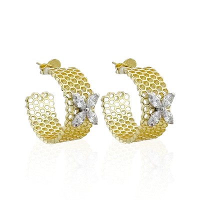 Honeycomb Marquise Medium Gold Earrings - Thumbnail