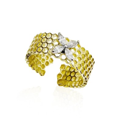 Honeycomb Marquise Medium Size Gold Ring - Thumbnail
