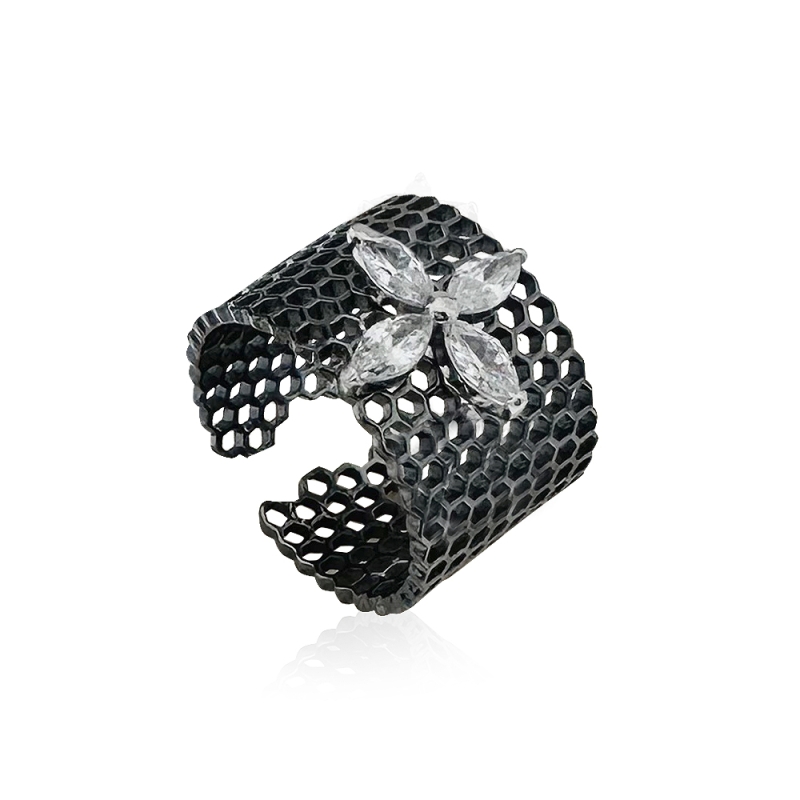 Honeycomb Single Marquise Black Mount Ring