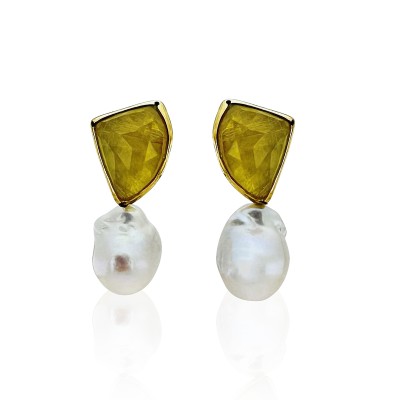 by Eda Çetin - Lemon Quartz Pearl Earrings