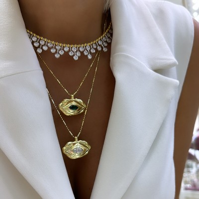 Lionel Gold Pendant Stone Necklace - Thumbnail