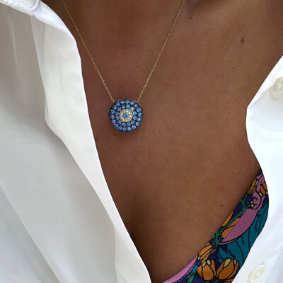 Minos Evil Eye Bead Necklace - Light Blue - by Eda Çetin