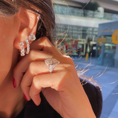 Moissanite Hoop Earrings, Thick Form - 1 cm Diameter - by Eda Çetin