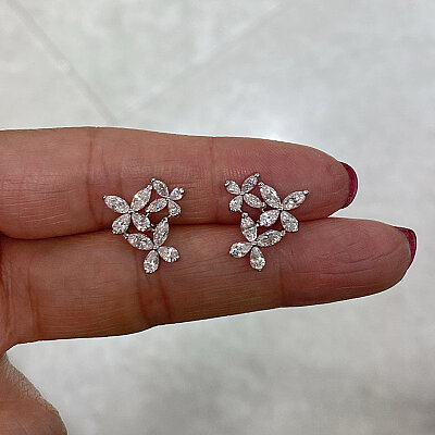 Moissanite Marquise Flower Earrings - by Eda Çetin