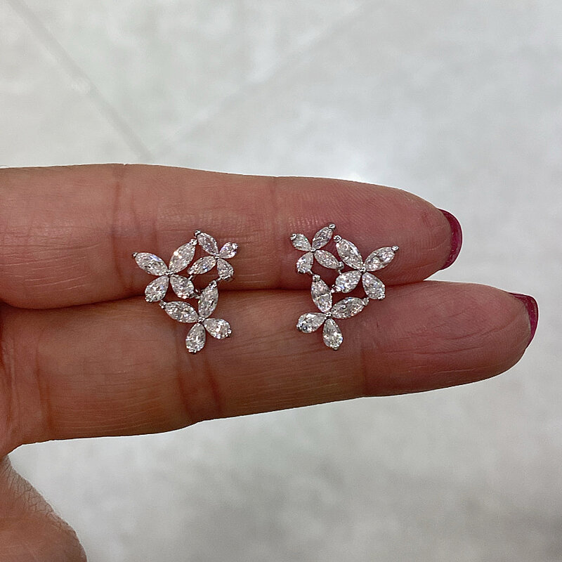 Moissanite Marquise Flower Earrings - 1