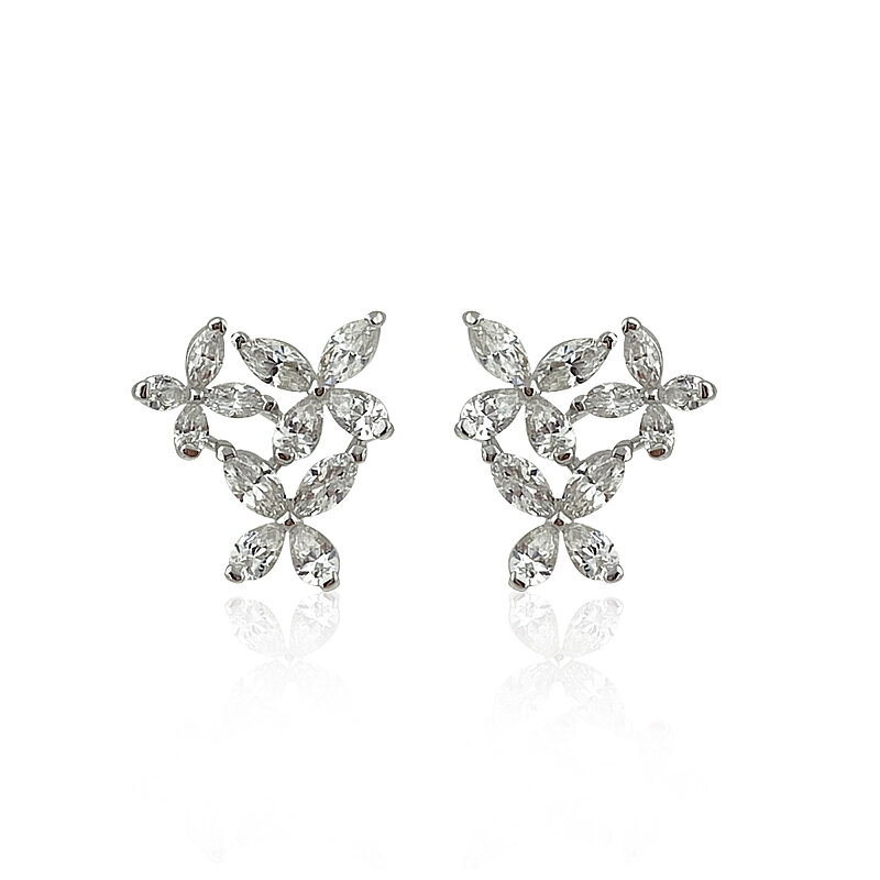 Moissanite Marquise Flower Earrings - 2