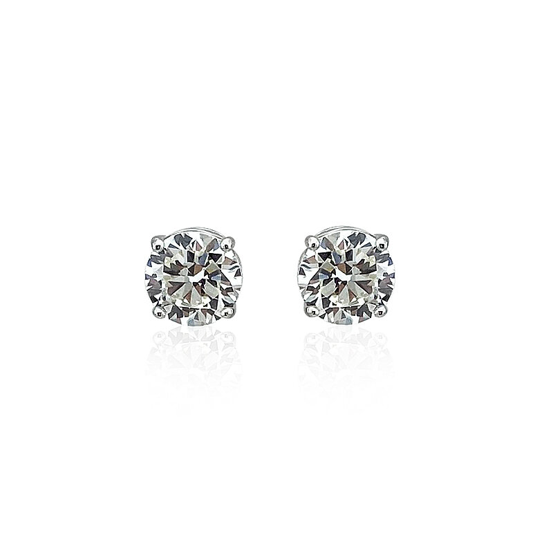 Moissanite Solitaire Earrings - 2 Carat 4-Prong - 1