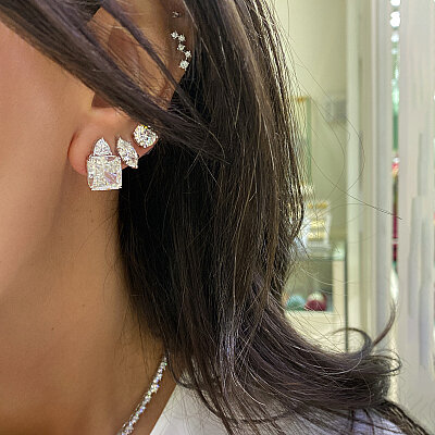 Moissanite Square Moon Earrings - by Eda Çetin