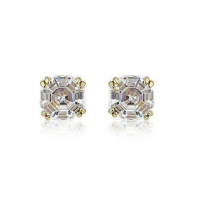 Moissanite Square Solitaire Earring - 2 Carat - by Eda Çetin
