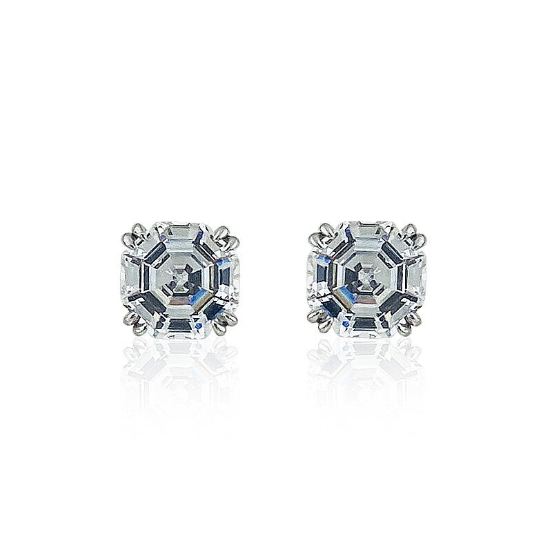 Moissanite Square Solitaire Earring - 2 Carat - 3