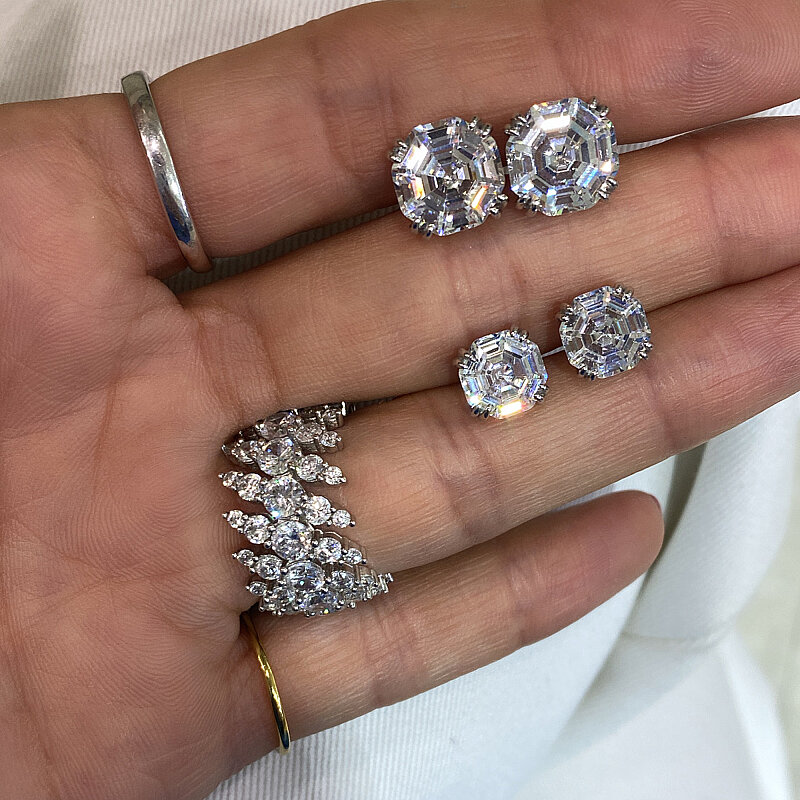 Moissanite Square Solitaire Earring - 2 Carat - 4