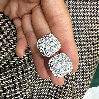Moissanite Square Stone Earrings - by Eda Çetin