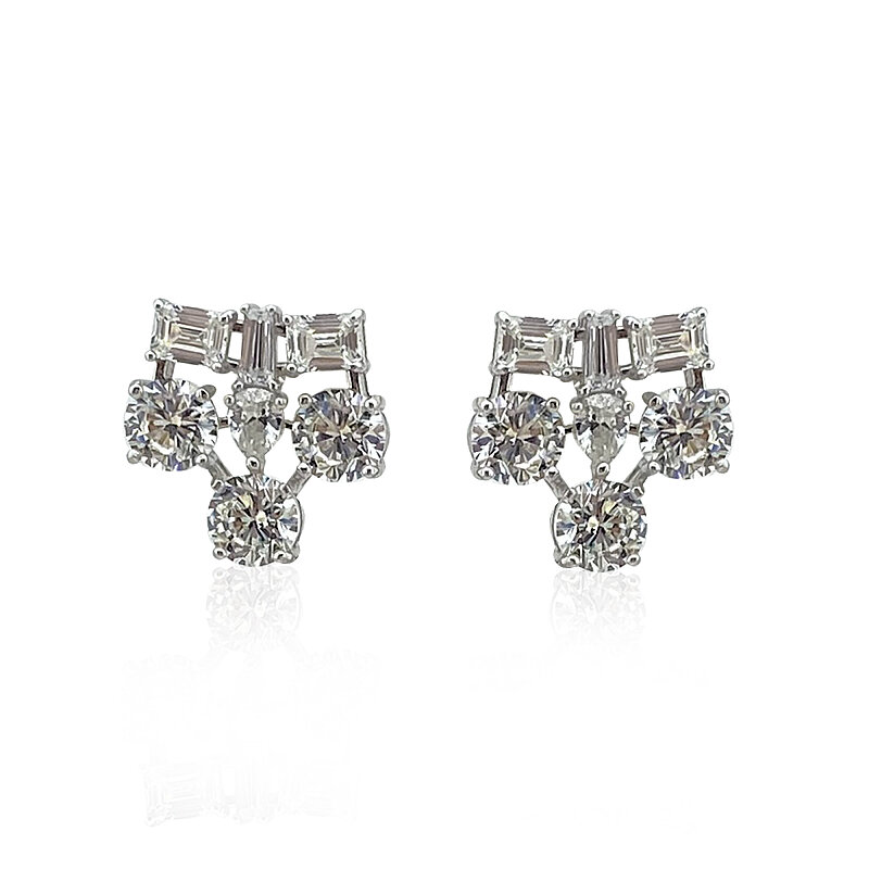 Moissanite Three Stone Earrings - 1