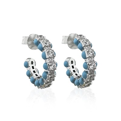 Monaco Turkuaz Mineli Halka Küpe - by Eda Çetin