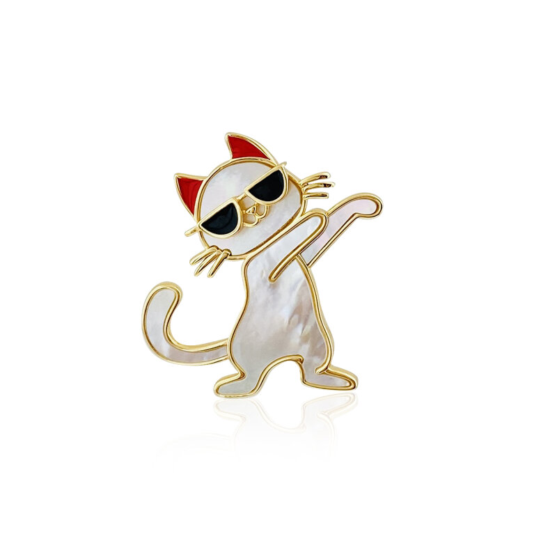 Mother-of-Pearl Cat Brooch - 1