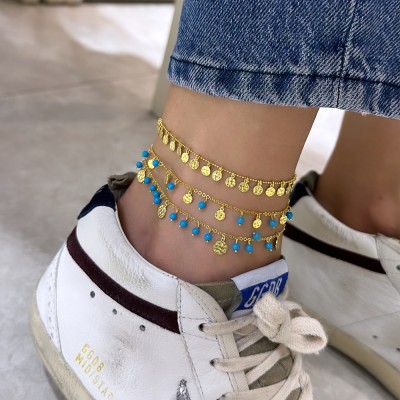 Nadia Turquoise Sequin Anklet - Thumbnail