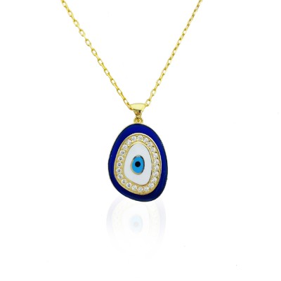 Enamel Evil Eye Bead Necklace - Thumbnail