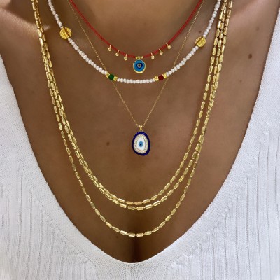 Enamel Evil Eye Bead Necklace - Thumbnail