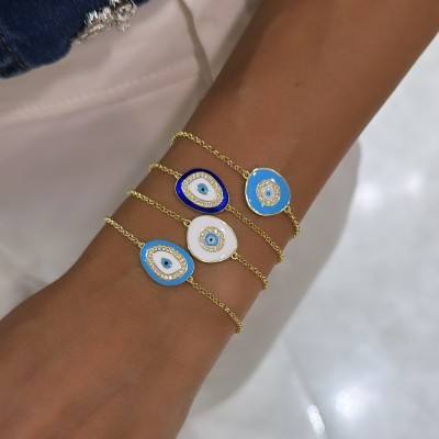 New Enamel Evil Eye Bracelet - Thumbnail