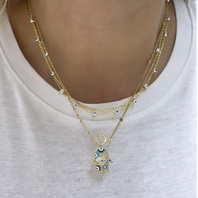 New Series Hamsa ( Hand Of Fatima) Necklace - Thumbnail