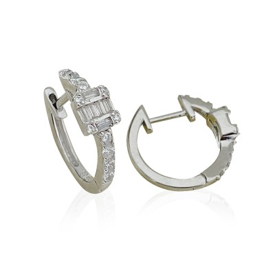 Nitsa Baguette Stone Hoop Earrings - Thumbnail