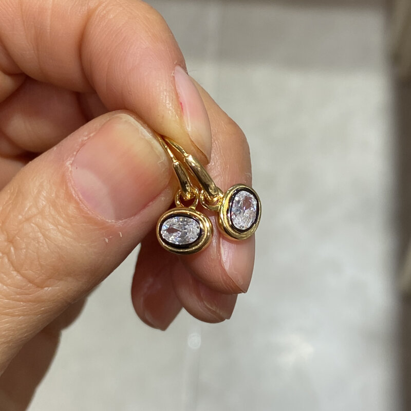 Oval Stone Earrings in a Hoop - 2