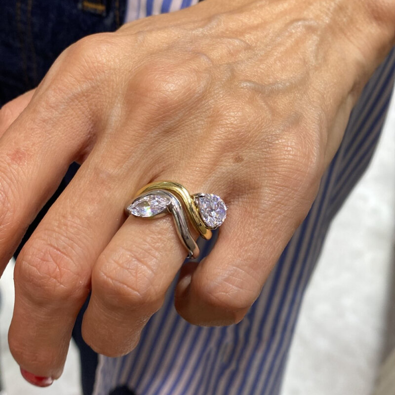 Pear Cut Wave Ring - 2