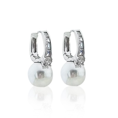 byEdaÇetin - Pearl and Stone Hoop Earrings