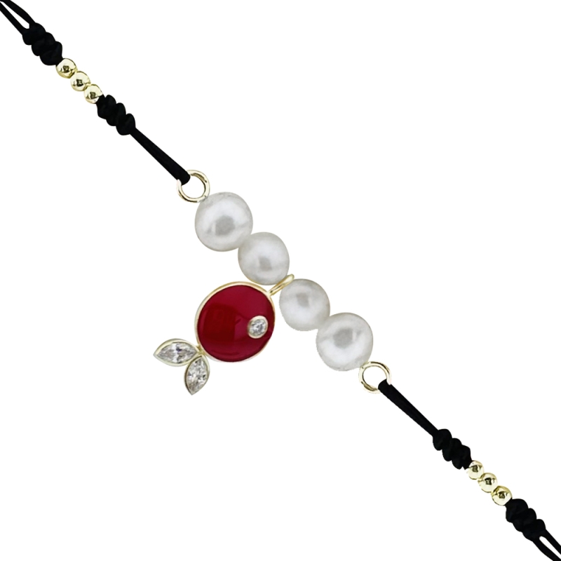 Pearl Detailed Red Fish Rope Bracelet