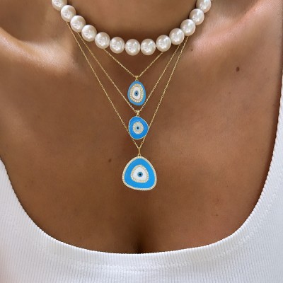 Pera Mini Enamel Evil Eye Bead Necklace - Thumbnail