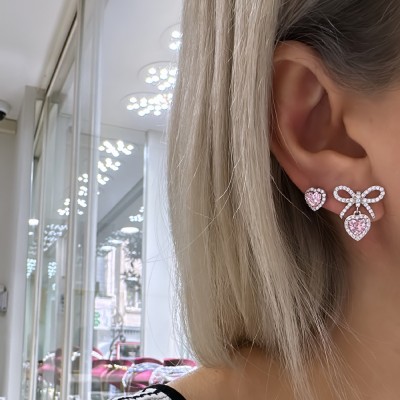 Pink Heart Earrings - Thumbnail