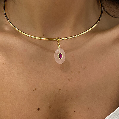 Pink Quartz Choker Necklace - by Eda Çetin