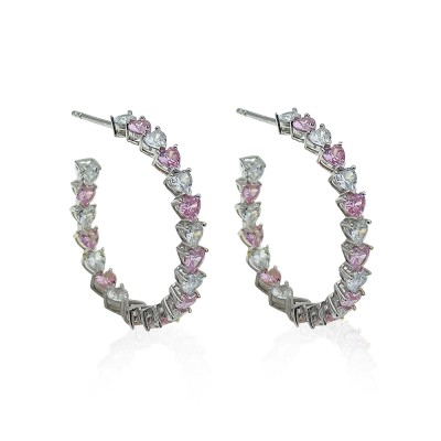 by Eda Çetin - Pink-White Heart Hoop Earrings