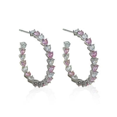 byEdaÇetin - Pink-White Heart Hoop Earrings