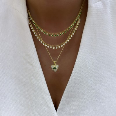 Rita Heart Necklace - Green - Thumbnail