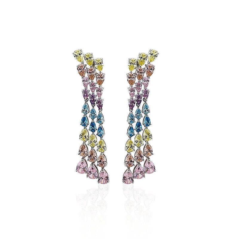 Rosary-Style Colorful Teardrop Earrings - 1