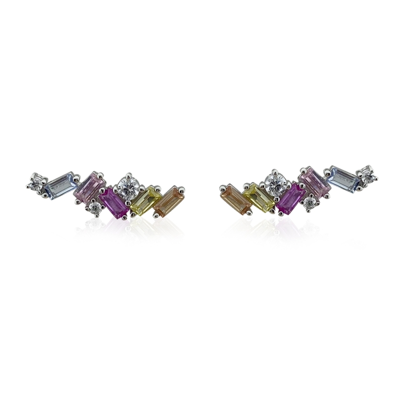 Row Baguette Colorful Earrings