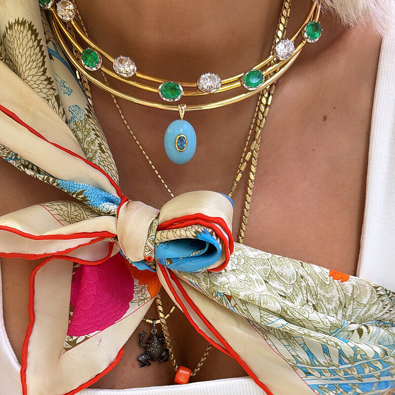 Row-Stone Collar Necklace - 1