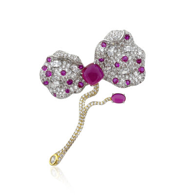 Ruby Moon Orchid Brooch - by Eda Çetin