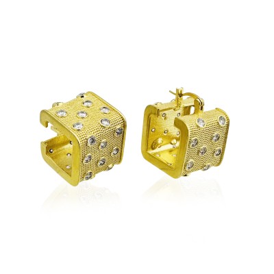 Ruub Square Stone Processed Ball Earrings - Thumbnail