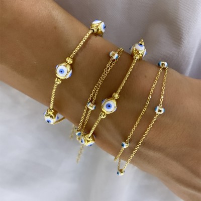 Self Double Evil Eye Bead Bracelet - Thumbnail